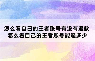 怎么看自己的王者账号有没有退款 怎么看自己的王者账号能退多少